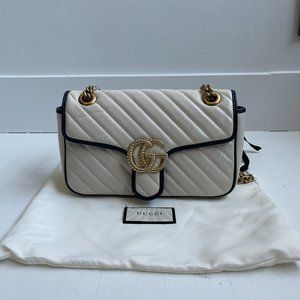 Gucci Marmont Torchon Gg Small White Calfskin Matelasse Shoulder Bag